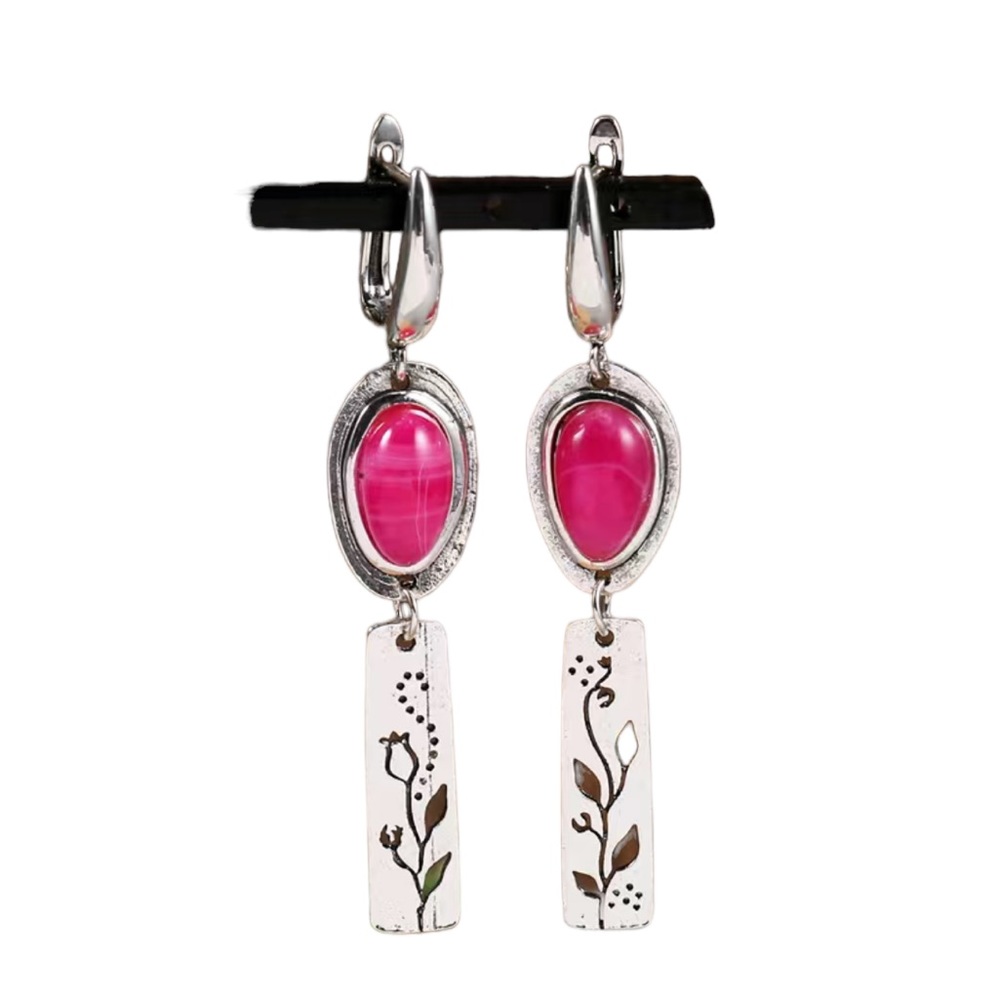 Vintage Style Silver and Pink Gemstone Flower Earrings